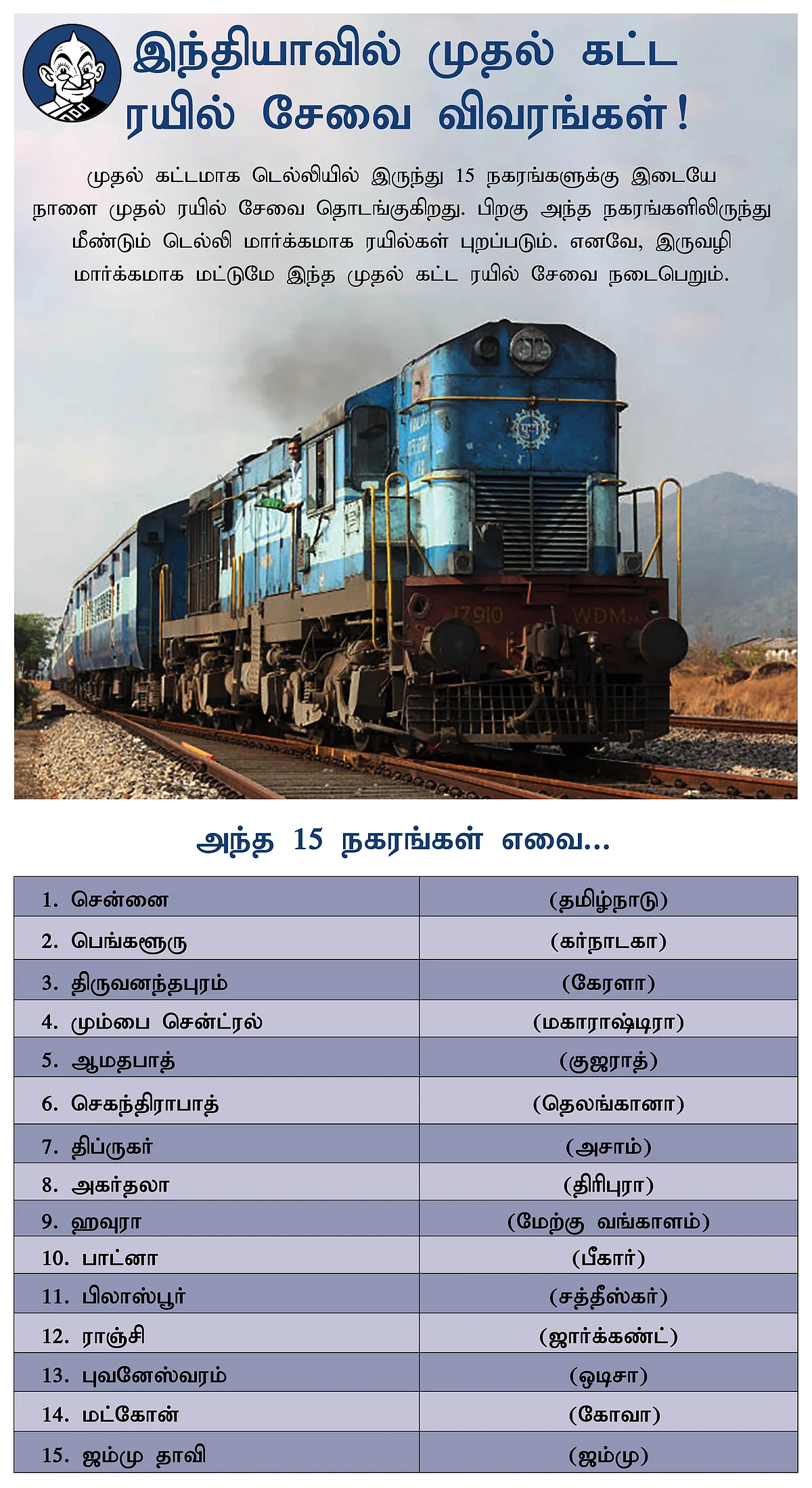 முதல் கட்ட ரயில் சேவை விவரங்கள்