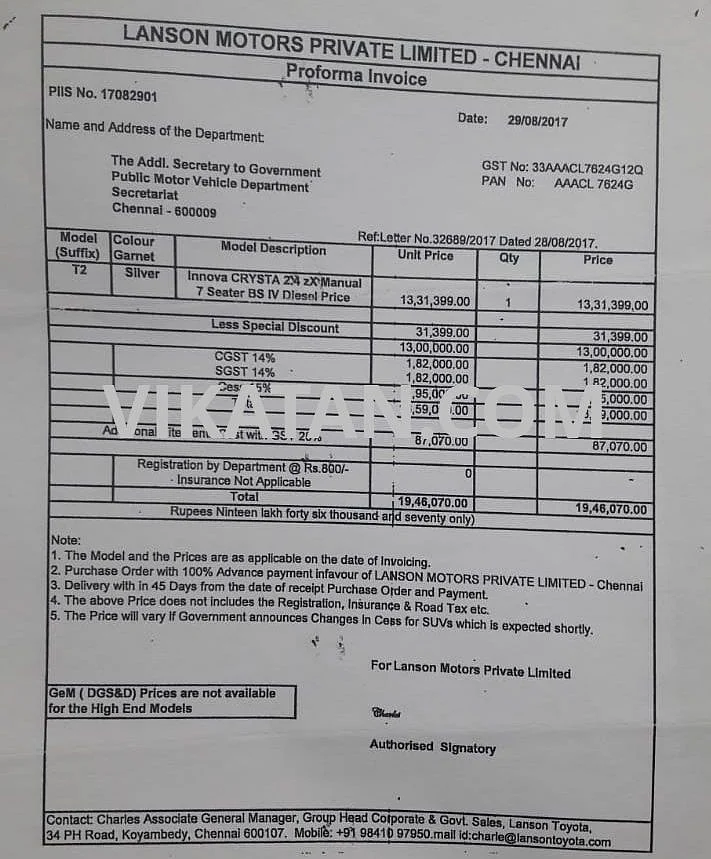 பன்னீருக்கு அரசு வாங்கிய காரின் ஆர்.டி.ஐ ஆவணம்.