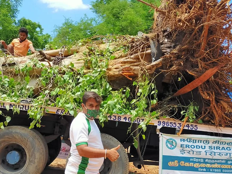 ஈரோடு: `வெட்டப்பட இருந்த 14 மரங்களுக்கு வாழ்வு!’ - தன்னார்வலர்களின் அசத்தல் முயற்சி