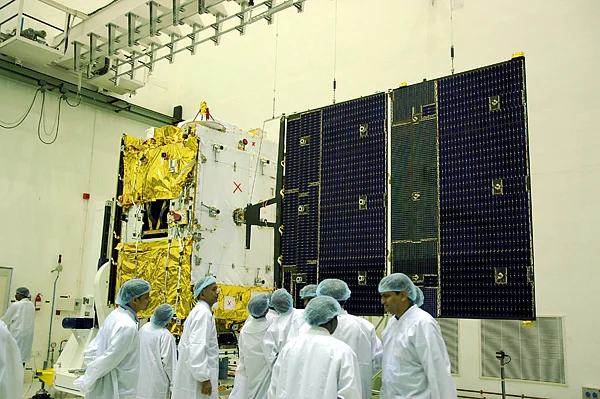 GSAT-4 with one of its solar arrays deployed