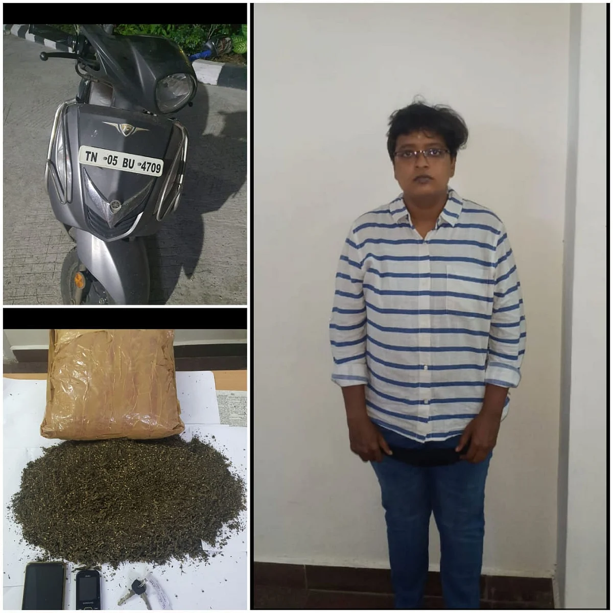 வனிதா மற்றும் பறிமுதல் செய்யப்பட்ட கஞ்சா