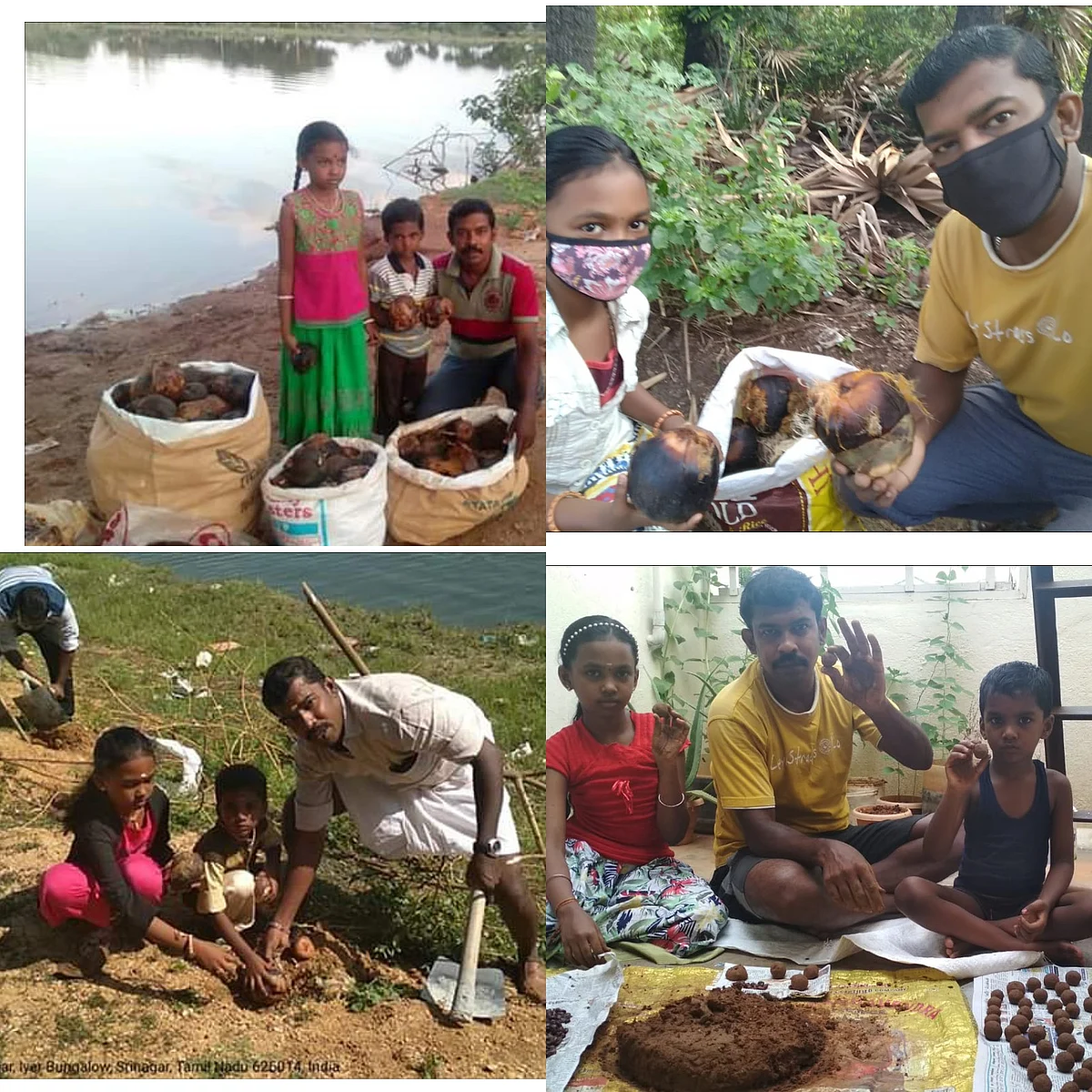 பனை விதை நடவு மற்றும் விதைப் பந்து தயாரிப்பில் தன் குழந்தைகளுடன் அசோக்குமார்