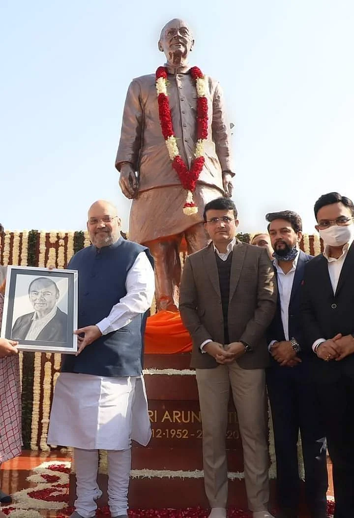 அமித் ஷா, கங்குலி, ஜெய் ஷா - அருண் ஜெட்லி சிலை திறப்பு விழா, டெல்லி கிரிக்கெட் மைதானம்