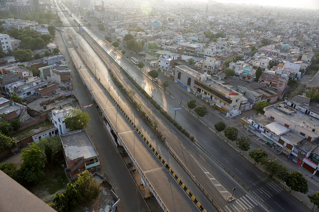 A deserted road during curfew as a precautionary measure against COVID-19 in Ahmedabad, India