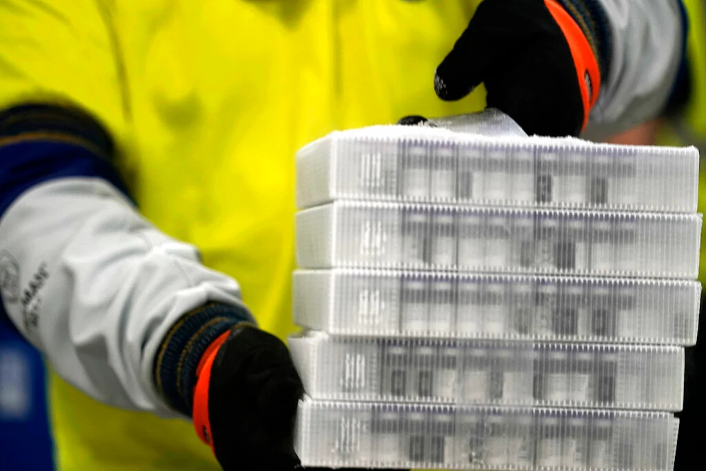 Boxes containing the Pfizer-BioNTech COVID-19 vaccine
