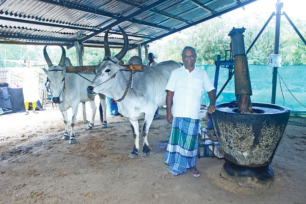Pasumai Vikatan - 25 January 2021 - மாதம் ரூ.40,000... ஏற்றுமதியாகும்  மரச்செக்கு எண்ணெய்! | Mara Chekku oil business gives rupess 40000 per month  - Vikatan