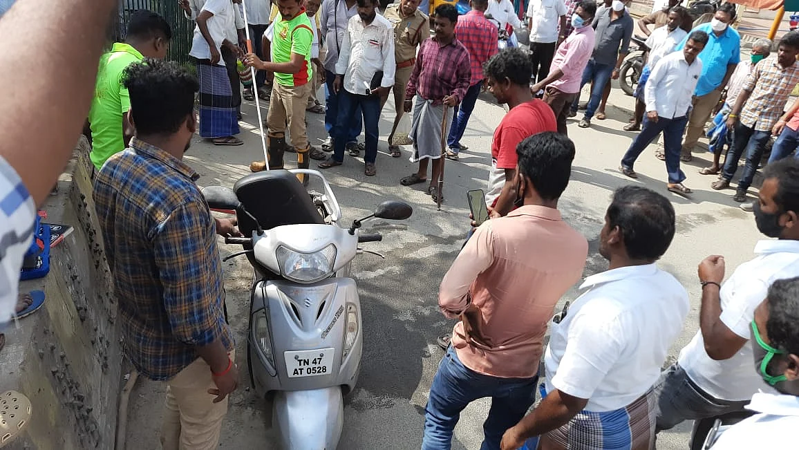 பாம்பை பிடிக்கும் முயற்சியில்...
