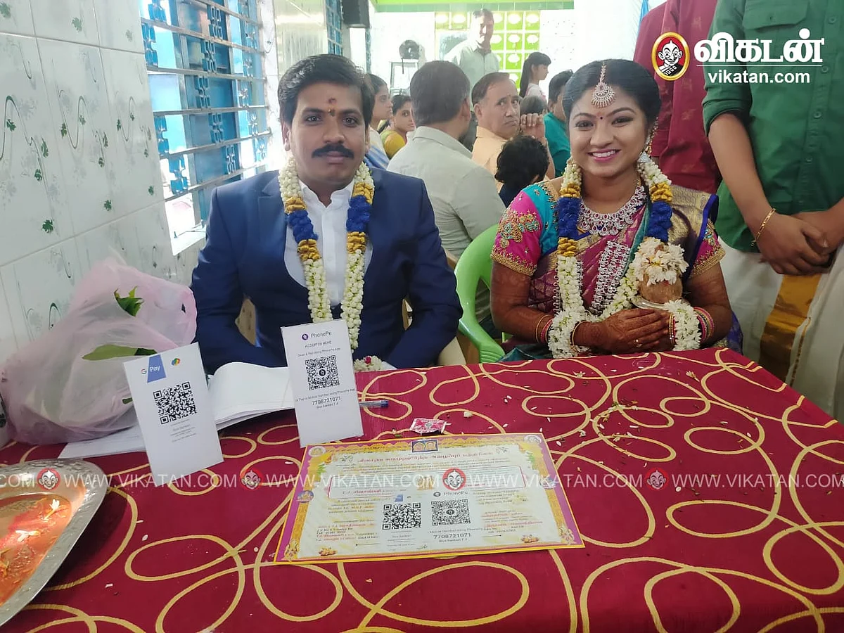 `ஓடவும் முடியாது.. ஒளியவும் முடியாது..!’ - மதுரையின் `டிஜிட்டல் மொய்’ திருமணம் #Viral