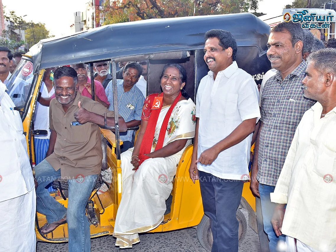 கணவரின் ஆட்டோவில் சென்று வாக்கு சேகரிப்பு - எளிமையால் ஈர்க்கும் திருப்பரங்குன்றம் சிபிஎம் வேட்பாளர்