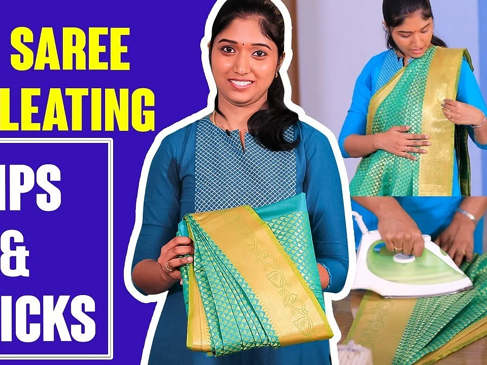 3 நிமிடத்தில் பட்டு புடவையை கட்டலாம்! Silk Saree Pre-Pleating Tutorial | Ironing & Folding Tips