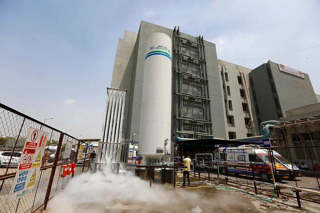 oxygen plant outside a dedicated COVID-19 government hospital in Ahmedabad, India