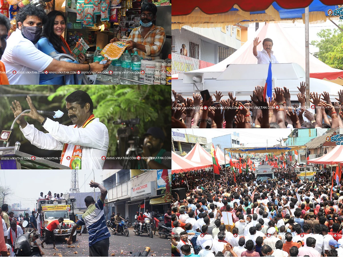 முடிவுக்கு வந்த தேர்தல் பிரசார களம்! -ஸ்டாலின், சீமான், நமீதாவின் இறுதிக்கட்ட பரப்புரை படங்கள்!