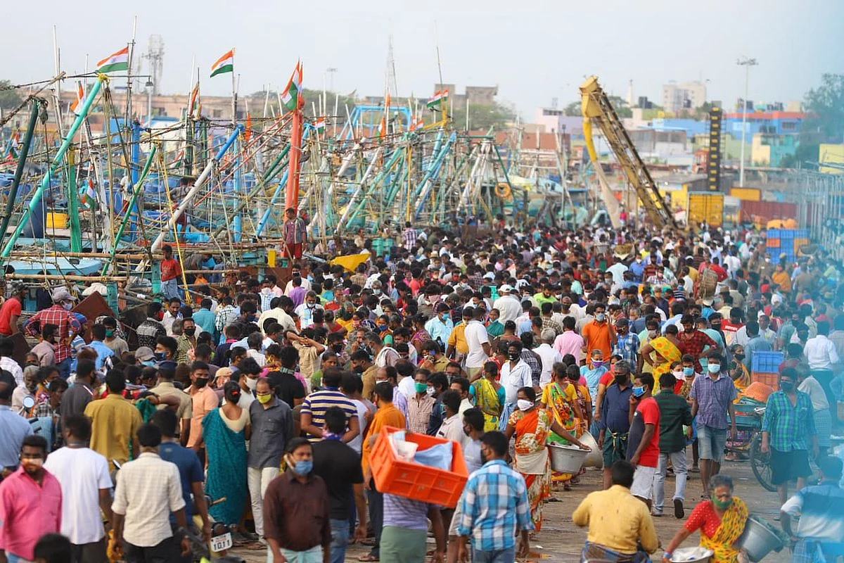 காசிமேடு மீன் சந்தையில் மக்கள் கூட்டம்