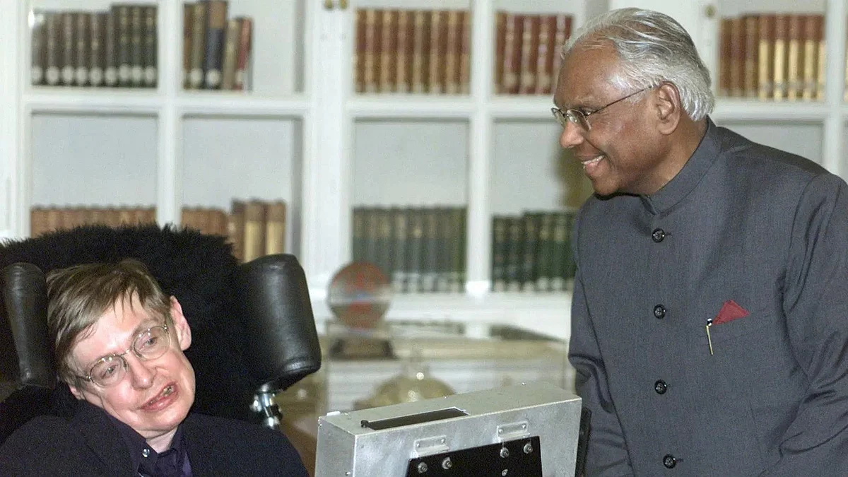 K R Narayanan with Stephen Hawking