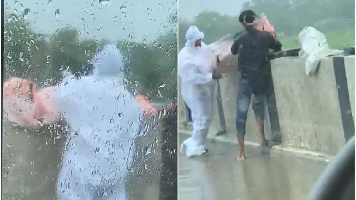 கொரோனா நோயாளியின் சடலத்தை ஆற்றில் வீசும் காட்சி