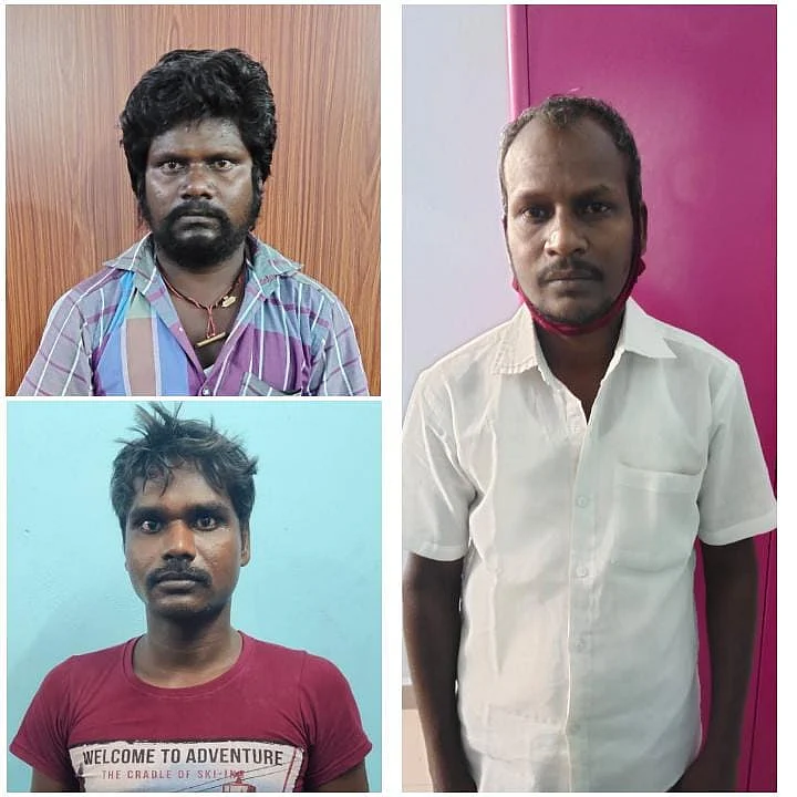 கைதுசெய்யப்பட்ட சிரஞ்சீவி, முருகேசன் மற்றும் முருகேசன்