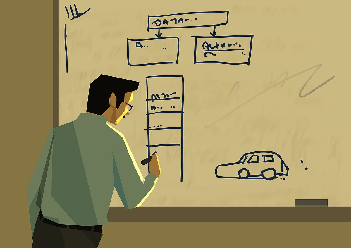 Bharath in front of a white board explaining software architectures