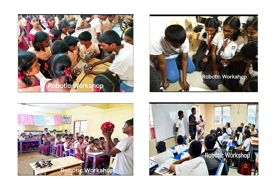 மாணவர்களுக்கு ரோபாட்டிக் வொர்க் ஷாப் நடத்துகிறார்.