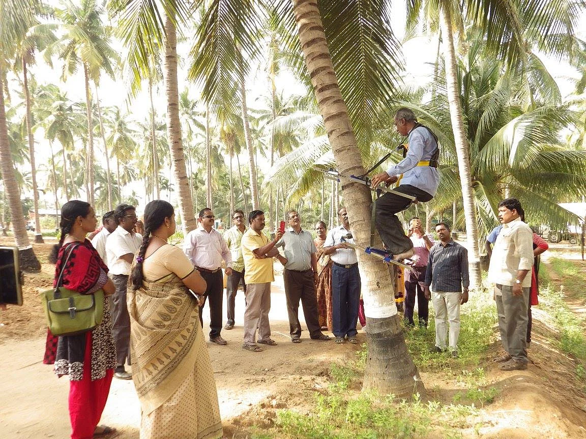 `படித்தது 8-ம் வகுப்பு, கண்டுபிடித்தது கலக்கல் விவசாய கருவி!' - தென்னை விவசாயிகளுக்கு கைகொடுத்த நபர்