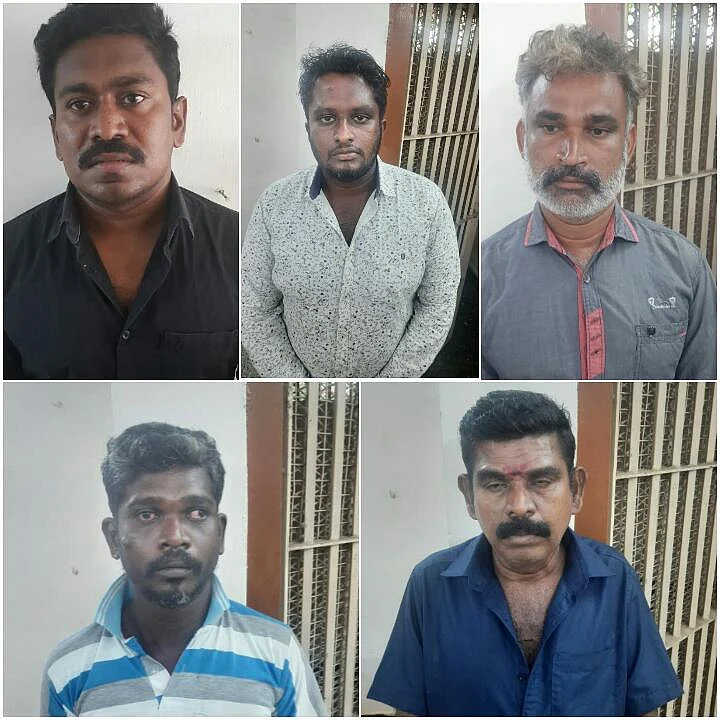 கைது செய்யப்பட்ட வாஷிங்டன், ஆண்டனி, குமார், வெள்ளைப்பாண்டி, வெள்ளைச்சாமி
