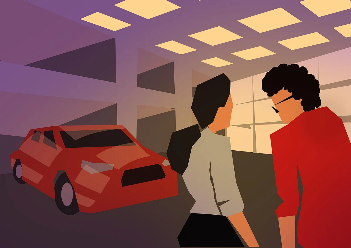 Pavan and Kavya in a car dealer showroom