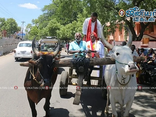 வேட்புமனு தாக்கல் செய்ய மாட்டுவண்டியில் வந்த அமமுக பிரமுகர்; சுவாரஸ்யப் பின்னணி!