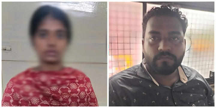 கைதுசெய்யப்பட்ட குழந்தையின் தாய் ராணி, மணிகண்டன்.