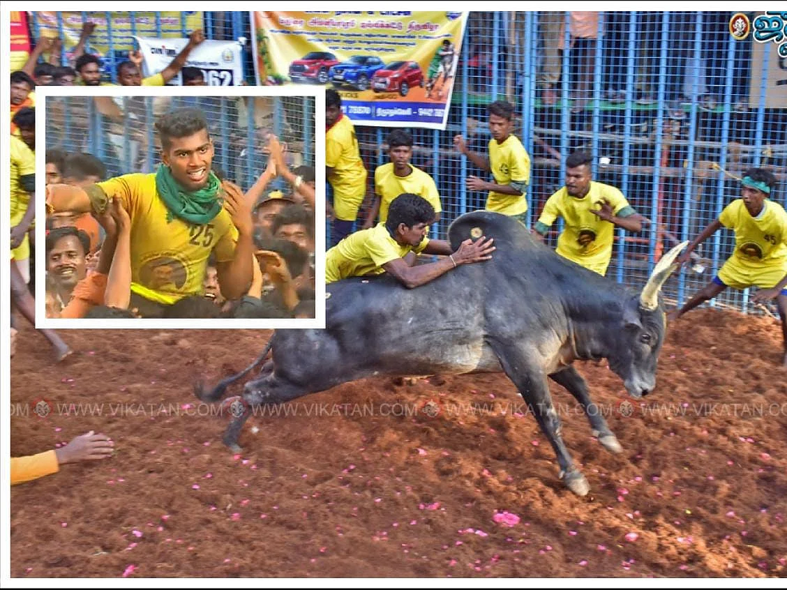 அவனியாபுரம் ஜல்லிக்கட்டு: 24 காளைகளைப் பிடித்து கார்த்திக் என்ற இளைஞர் முதலிடம்!