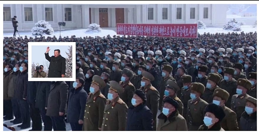 மைனஸ் 15 டிகிரி குளிரில் மக்கள்; ரகசிய ஹீட்டர் மேல் நின்று குடும்பப் பெருமை பாடிய கிம் ஜாங் உன்!