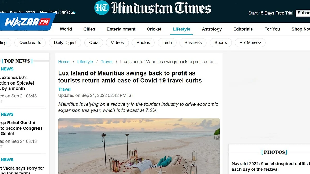 Hindustan Times : Maurice mentionnée pour la relance du secteur touristique