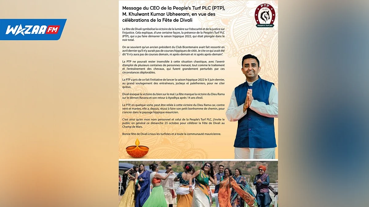 Divali : People’s Turf PLC invite la population au Champ-de-Mars dimanche