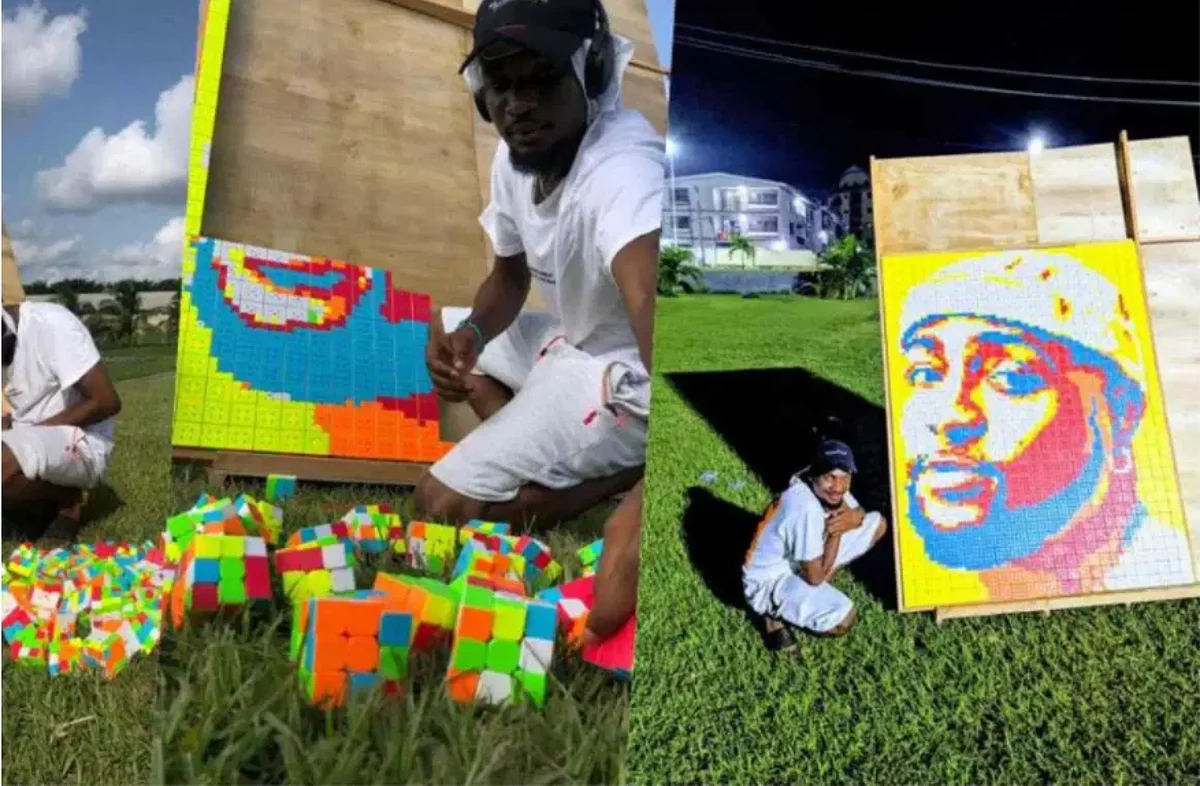 Artist creates fantastic portrait of Davido with 800 pieces of Rubik’s cubes