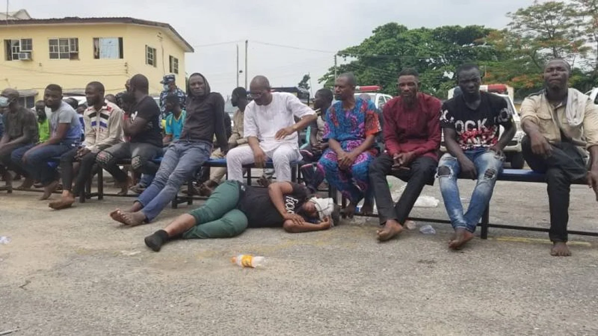 Dejected suspects arrested at Yoruba Nations rally being paraded at Lagos Police Command