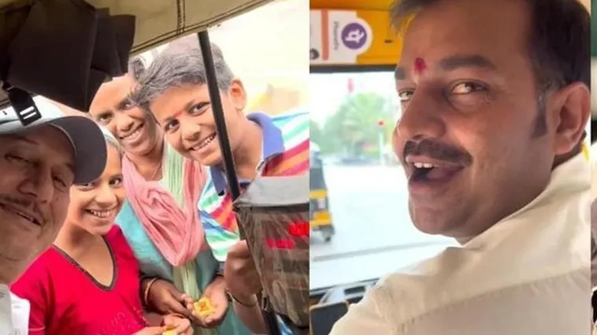 Video: ऑटो रिक्शा की सवारी कर नन्हे बच्चों से मिले अनुपम खेर, बांटी मिठाई